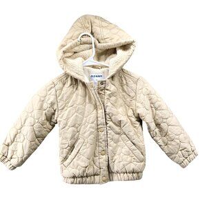 Old Navy Girls 4T/5T Quilted Sherpa Lined Jacket Beige Hooded Twill Zip Winter